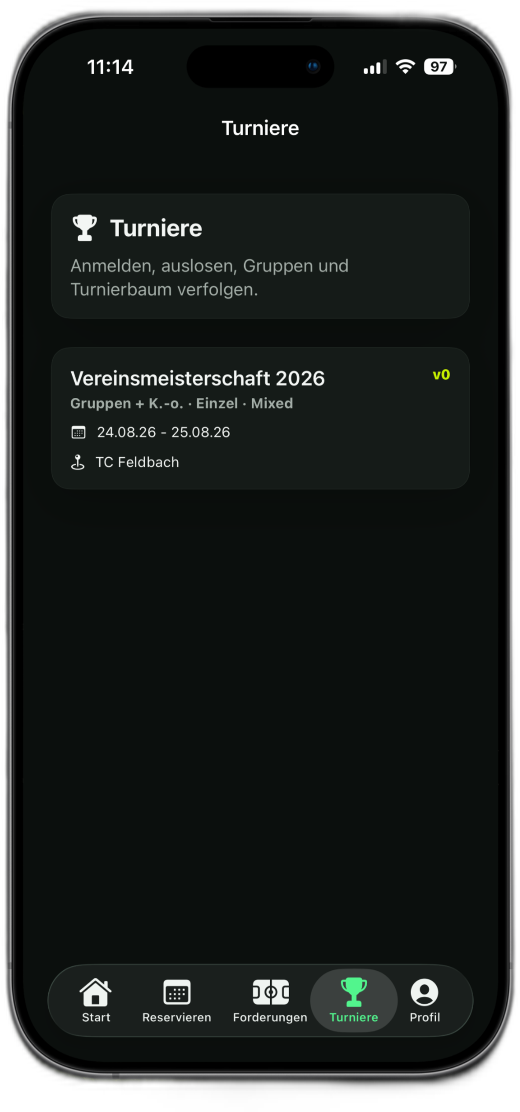 Online-Anmeldung für ein Tennisturnier in tennvia